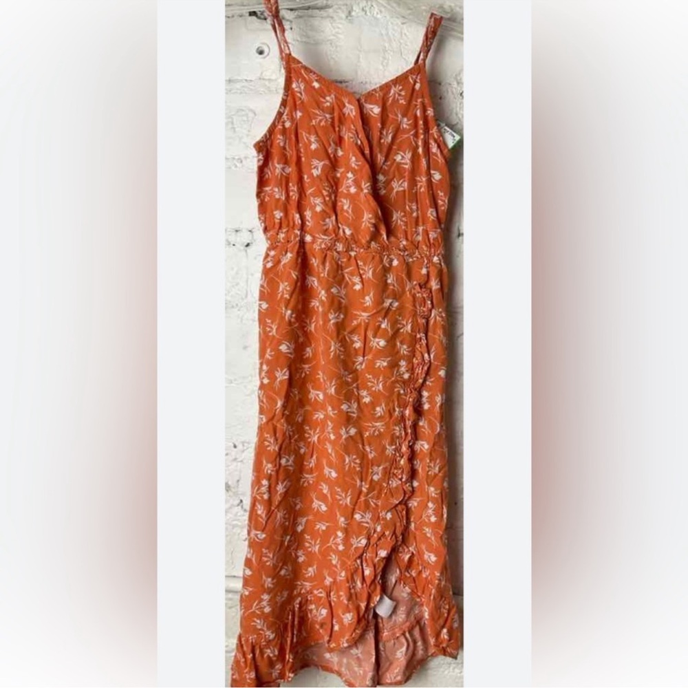 NWOT Sunset west, Rhema, FAUX wrap maxi dress, orange size small